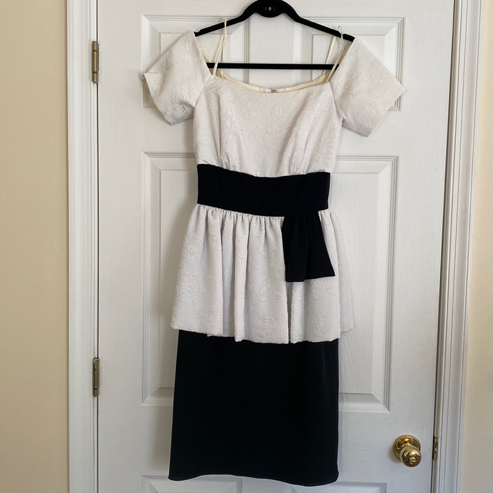 Vintage tiana womens 1950s 1960s pinup dress peplum floral black and white sz 6